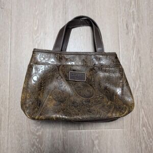 Relic Quality‎ Brand Brown Embossed Paisley Faux Leather Handbag Tote Bag Women